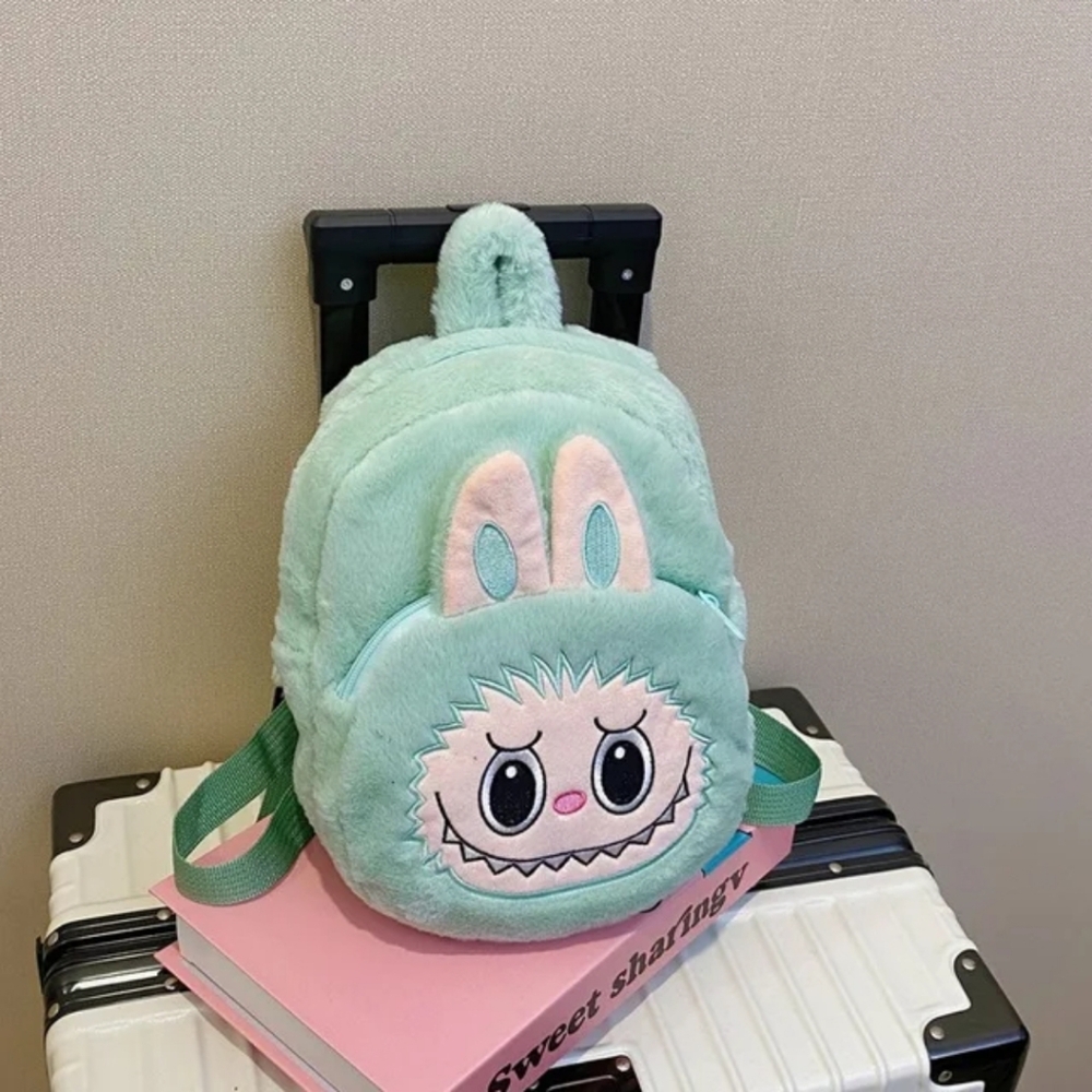 Cute Mint Green Plush Backpack For Kids Labubu Bag